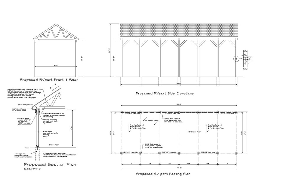 16X44 CAR PORT COVERED PAVILION RV HUT POLE BARN CONSTRUCTION #17-CPPB1644GBL1