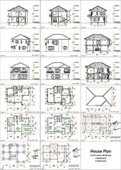 28×36 Feet House Design Plans 8.5×11 Meter 4 Beds 3 Bath PDF Plan (A4 Hard Copy)