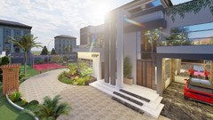 Modern Farmhouse Design | Luxury Villa Front Elevation | Architectural Rendering