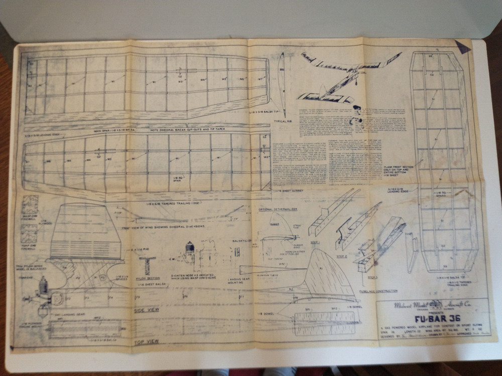 Model Airplane 2 Vintage Blueprints “P30-Too” & “FU-BAR 36″ About 33″x 22”
