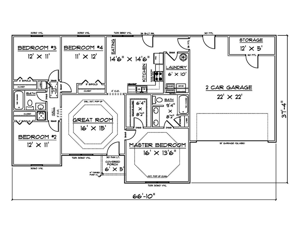 House Plans PDFs for 1500 Sq. Ft. 4 Bedroom House