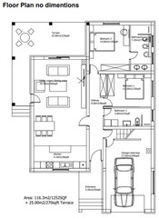 Small Modern 2 Bedroom 2 Bathroom House Floor Plan Blueprints, 116.3m2/1252SQF