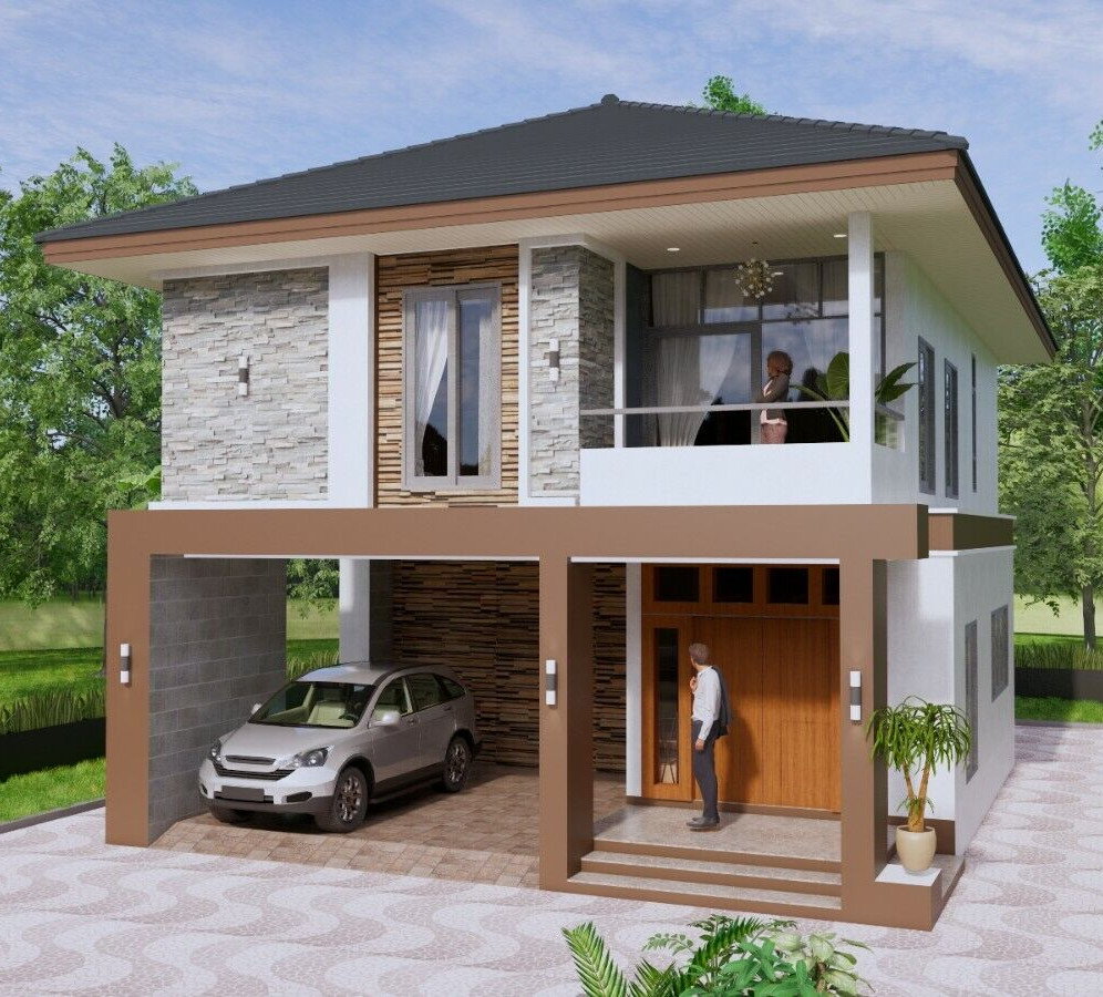 Small House Design 8×10 Meter 27×40 Feet 4 Beds 3 Baths Hip Roof (A4 Hard Copy)
