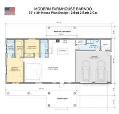 Enduring Elm Barndominium Modern House Open Plan Design 70 x 30 – 2 Bed 2 Bath –
