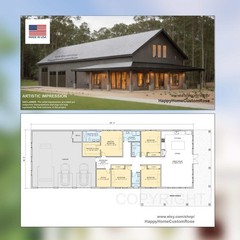 Brentwood Barn Barndominium House Plan – 100×36, 2310 SF, 4 Bed 3 Bath with 3-Ca