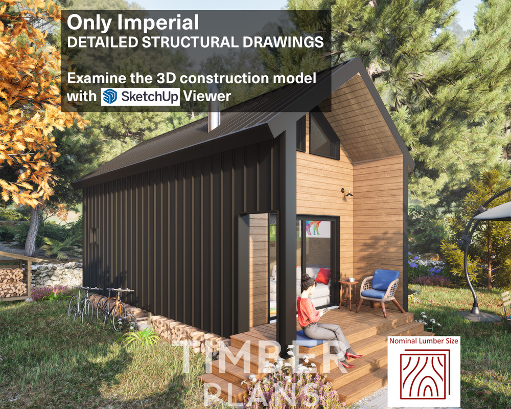 Tiny House Plan, 12×28 House Plans, Modern Cabin House Plans, Hard Copy
