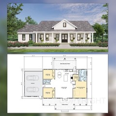 Custom House Design – Modern Ranch Farmhouse 1650 SF – Drawing Blueprint