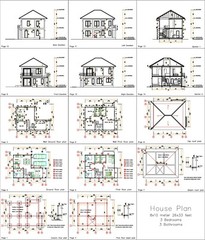 26×33 Feet House Design Plan 8×10 Meter 3 Beds 3 Baths Hip Roof (A4 Hard Copy)
