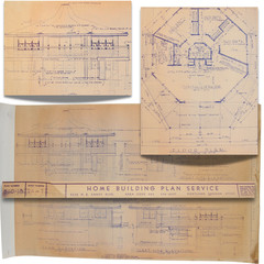 OCTAGON HOUSE PLANS Vintage 1950s Blueline Blueprint Set Mid-Century Modern Rare