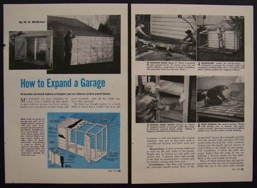Garage Addition Expansion 1952 HowTo build PLANS One Car