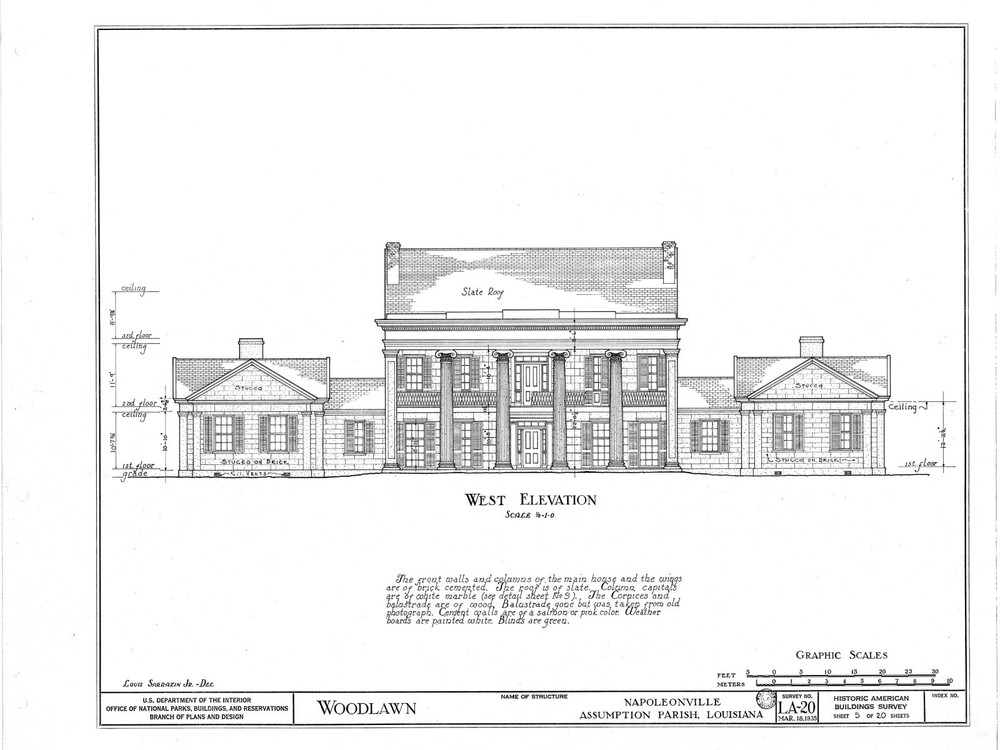 Woodlawn Plantation, LA, architectural plans, traditional southern style home