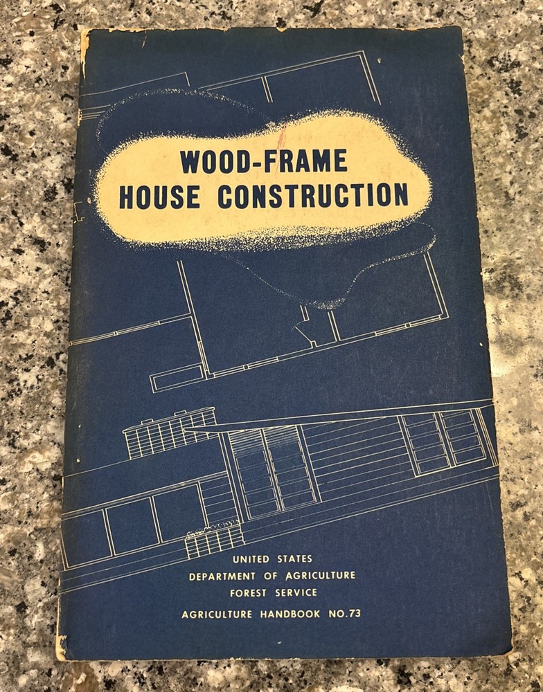 Vintage USDA Wood-Frame House Construction Handbook No. 73 Blueprint Cover 1955