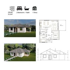 Tiny Single Story House Plans 595SQF/55.3m2 Modern Small House Blueprints