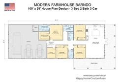 Brentwood Barn Barndominium House Plan – 100×36, 4 Bed 3 Bath – Modern Open Floo