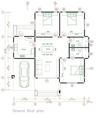 38×42 Feet House Plans 11.5×12.7 Meter 3 Bed 2 Bath Hip Roof PDF (A4 Hard Copy)