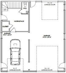 36×40 Apartment with 1-Car 1-RV Garage — PDF Floor Plan — 821 sqft — Model 1G