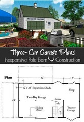 Three-Bay Car Barn Plans with Lofts: 3 Different Sets of Pole-Barn Plans (G3)