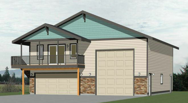 40×40 Apartment with 2-Car 1-RV Garage – PDF FloorPlan – 964 sqft – Model 1