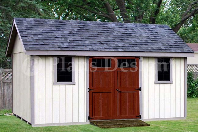 14′ x 16′ Storage Shed Plans Reverse Gable Roof #D1416G, Material List Included