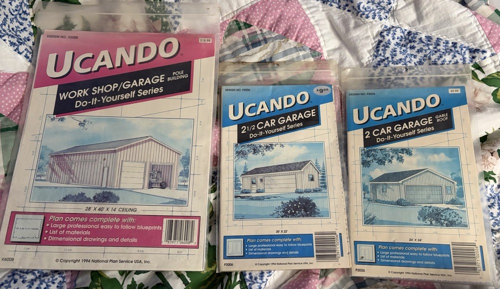 3 UCANDO Plans Work Shop Garage 2 Car & 2 1/2 Car 1994