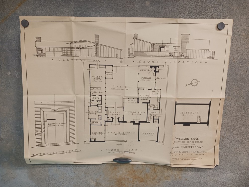 VTG 1950s Western Style Good Housekeeping Floor Plan MCM Sleek Allen Siple