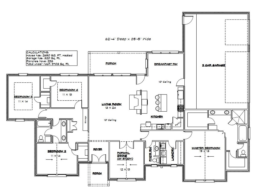Construction Plans/ 2650 SF Conditioned space House w/3 car garage 4BR 2.5 Baths