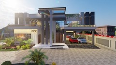 Modern Farmhouse Design | Luxury Villa Front Elevation | Architectural Rendering