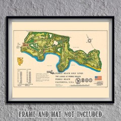 Pebble Beach Golf Links Vintage Course Map California Illustrated Wall Art