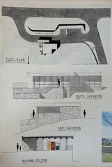 Vintage 1970s Bus Station Building Architectural Rendering Plans Blue Prints