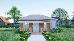 522 Sq Ft 2-Bedroom Tiny Home Design Plans with Porch, Kitchen & Shared Washroom
