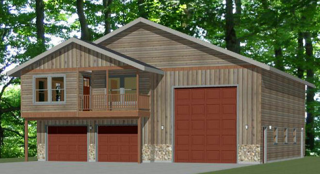 44×48 Apartment with 2-Car 1-RV Garage – PDF FloorPlan – 1,645 sqft – Model 5O