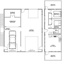 36×40 Apartment with 1-Car 1-RV Garage — PDF Floor Plan — 901 sqft — Model 1