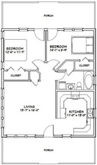 28×32 House — 2 Bedroom 1 Bath — 895 sq ft — PDF Floor Plan — Model 1D