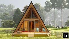 A-Frame House Cabin Plans -250SF- Blueprints – Modern, Bathroom and Loft