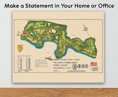 Pebble Beach Golf Links Vintage Course Map California Illustrated Wall Art