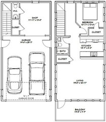 20×40 House — 1 Bedroom 1.5 Bath — 965 sq ft — PDF Floor Plan — Model 7G