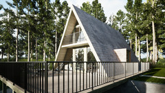 A-Frame 37’x22’ Cabin House Plan 3D images DWG CAD File & PDF For Blueprint