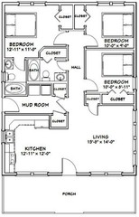 28×36 House — 3 Bedroom 2 Bath — 1,008 sq ft — PDF Floor Plan — Model 1D