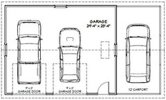 30×24 2-Car Garage with Carport — 720 sqft — PDF Floor Plan — Model 10I