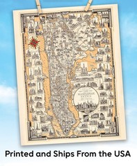 1939 Pictorial Map of Manhattan New York City Art Deco Print