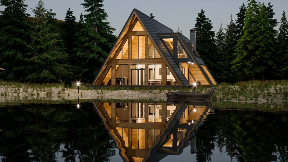 64’x50’ 2-Beds 3-Baths Charming A-Frame Architectural Build Plans PDF Download