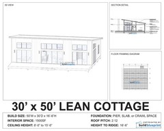 30×50 Lean Modern Cottage Custom Architectural Plans 1500SF – PDF Download