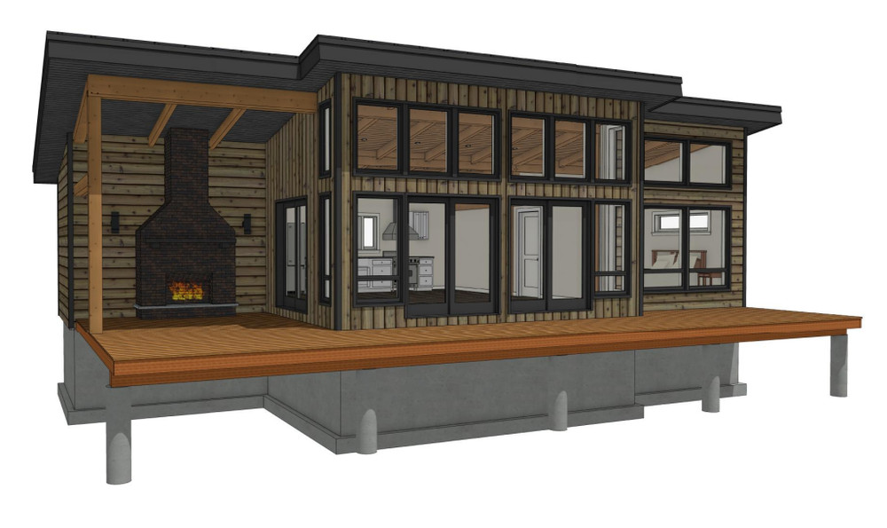 22′ x 46′ 1 Bedroom Lake Cabin Timber Frame Plan Set