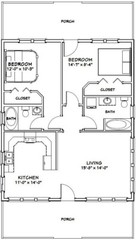 28×34 House — 2 Bedroom 2 Bath — 952 sq ft — PDF Floor Plan — Model 1B
