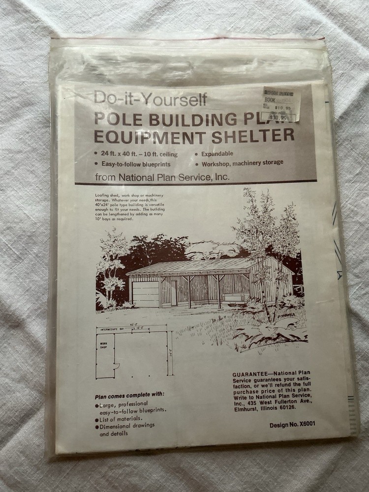 DIY Pole Building Barn EQ Shelter 24’ X 40’ X 10’ Plans, Material List NOS NPS