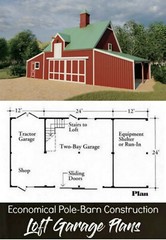 7 Different Car Barn Layouts With Lofts: Three Sets of Elm Barn Plans (eB-430×3)