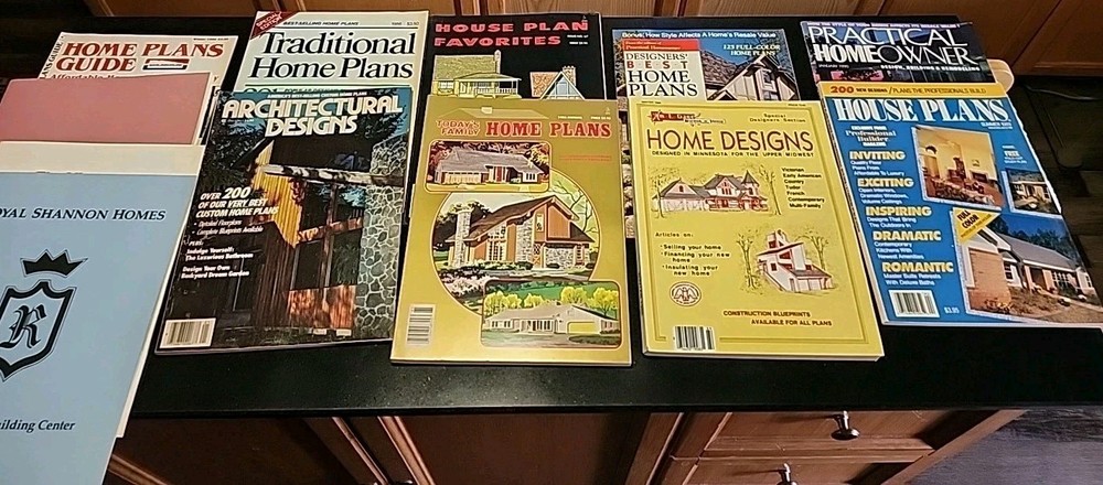 Vintage 1980s Home Plans & Design Magazines Lot Of 9 Plus 3 Brochures.