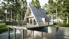 A-Frame 37’x22’ Cabin House Plan 3D images DWG CAD File & PDF For Blueprint