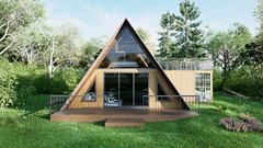 A-Frame Cabin House Plan with Auto CAD File, Blueprint PDF & Realistic 3D Images