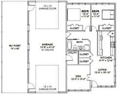 46×48 House – 2 Bedroom 1 Bath 1 RV – 1,157 sqft – PDF Floor Plan – Model 4B
